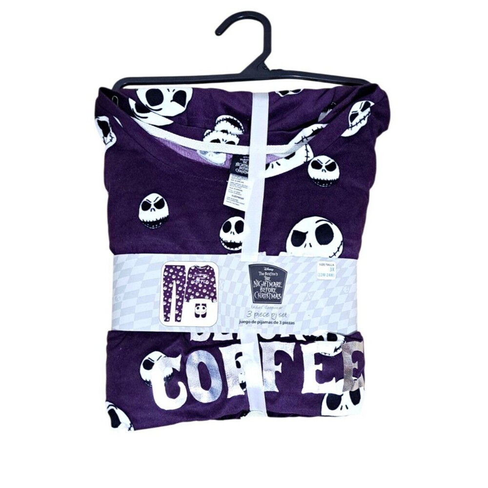Nightmare Before Christmas Women's Plum Purple Jack Skull Face Pajama Set 3X - Picture 2 of 7